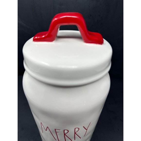 RAE DUNN MERRY Canister Red Handle Lid Christmas Holiday LL Long Letter Magenta - Picture 9 of 10